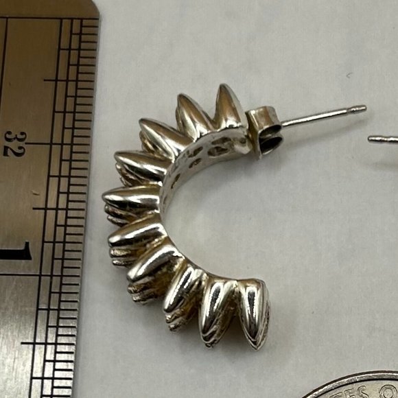 Rare Designer Artist Signed India Morgan Sawtooth Spike Silver Hoop Earrings - Picture 2 of 8